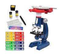 Kids Microscope With Phone Clip - Educational Science Kit for Beginners, 100X 400X 1200X Magnification, LED Light, 12 Prepared Slides, Blue