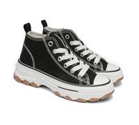 Kids’ Mid-top Chunky Canvas Trainers -5cm Height Increase, Breathable, Non-Slip Rubber Sole, White Toe Cap Boys & Girls Casual Shoes (Black, Little Kid, 13, Numeric, UK Footwear Size System, Medium)