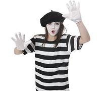 KIDS MIME ARTIST FANCY DRESS COSTUME KIT 4 PIECE TSHIRT-BERET-GLOVES-FACE PAINT CHILDS (MEDIUM)