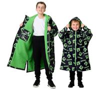 Kids Minecraft Licensed Oversized Changing Robe Outdoor Boys Fleece Jacket | Showerproof & Wind-Resistant Hooded Coat, Long Sleeves with Two-Way Zip - Swimming, Surfing, Camping, Beach