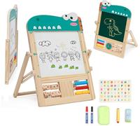 Kids Mini Easel Tabletop Wooden Art Easel for Kid Double-Side Chalkboard & White Board with Letter Number Foldable & Portable Mini Art Painting Board for Boys Girls