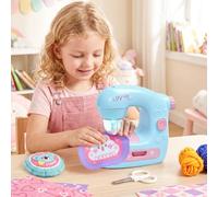 Kids Mini Sewing Machine Toy, Arts Educational Craft Kit with Lights, Finger Guard, Complete Sewing Accessories, DIY Sewing Machine Set for Girls Birthday Halloween Gifts Age 4-12