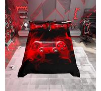 Kids Modern Gamer Bedding Set Single Size For Boys Girls Youth Game Controller Duvet Cover Teens Gamepad Comforter Cover Gaming Console Room Decor Cool Red Black Geometry With 1Pillow Case Zipper