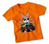 Kids Monster Truck Easter Tshirt Rabbit with Egg Basket On The Truck Toddler Tee 14-15 Years Orange