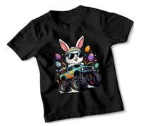 Kids Monster Truck Easter Tshirt Rabbit with Egg Basket On The Truck Toddler Tee