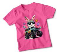 Kids Monster Truck Easter Tshirt Rabbit with Egg Basket On The Truck Toddler Tee 3-4 Years Fuchsia
