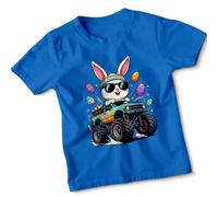 Kids Monster Truck Easter Tshirt Rabbit with Egg Basket On The Truck Toddler Tee 5-6 Years Royal