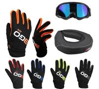KIDS MOTOCROSS BUNDLE STRIKE Youth Gloves Motorbike Motorcycle Quad Off Road Dirt Bike ATV MTB Cub Kart Race Glove with Junior MX Neck Roll & X2k Goggles (Blue,S)