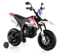 Kids Motorbike, Licensed Aprilia 12V Ride on Electric Dirt Bike with Training Wheels, Spring Suspension, Battery Powered Off Road Motorbike Toy with 2 Speeds, Bluetooth, Lights (White)