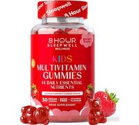 Kids Multivitamin Gummies | 14 Essentials | 30 Gummies | 8 Hour Sleepwell | Chewable Multivitamin for Kids 3-12 | Minerals & Vitamin C, E, A, D, B6, B12 | Vegan | Strawberry Flavour | 1 Month Supply