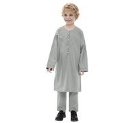 Kids Muslim Dress - Boy'S Muslim Arabic Kaftan Set Long Sleeve Youth Boys' Solid Color Robe Suit Thobe National Costume Middle Teenage Boys Embroidered Robe Suit Arab (Green 13-14 Years)