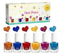Kids Nail Polish Set, 6 Colors Quick Dry Non-Toxic Children Nail Varnish Kit - Rainbow Glitter Set Red Blue Yellow - Peel-Off Water-Based Low Odor Nail Art Kit Gifts For Girls Teens Toddlers 4ml