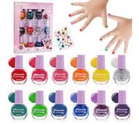 Kids Nail Polish Sets for Girls 12 Colors Non Toxic Peel-Off Nail Varnish Sets Kids Quick Dry Water Based Children's Nail Polish Kit Girl with 1 Shiny Sticker, Carnival Birthday Gift Toy from 3+