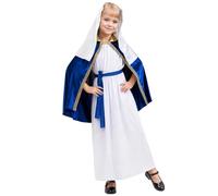Kids Nativity Mary Costume Girls Christmas Nativity Play Fancy Dress Outfit with Blue Dress & Matching Headpiece Traditional Childrens Xmas School Play Costume for Festive Performances (10-13 Years)