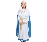 Kids Nativity Mary Costume - Medium - Girls Christmas Nativity Play Fancy Dress Outfit with Blue Dress & Matching Headpiece - Traditional Childrens Xmas School Play Costume for Festive Performances