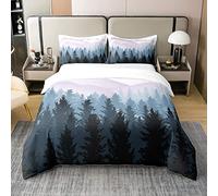 Kids Nature Cotton Duvet Cover Set Double Size Blue and White Tree Mountain Comforter Cover Set for Women Men Bedroom Natural Woodland Decor Bedding Set Wild Style Bedspread Cover with 2 Pillow Case
