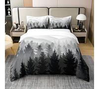 Kids Nature Cotton Duvet Cover Set King Size Black and White Tree Mountain Comforter Cover Set for Women Men Bedroom Natural Woodland Decor Bedding Set Wild Style Bedspread Cover with 2 Pillow Case
