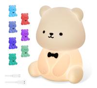 Kids Night Light Cute Bear Night Lamp Dimmable Touch Control Lamps Battery Powered Nightlights Silicone Kids' Bedroom Decorate Christmas Birthday Gift for Children Toddlers Teens Adults Babies