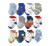 Kids Non-Skid Grip Socks for Boys and Girls - Anti-Slip Cotton Socks for Toddlers and Infants Aged 0-12 Months - Cozy, Soft and Colorful Baby Socks, Ideal for Home, Play and Outdoors in 12 Pairs