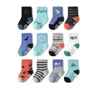 Kids Non-Skid Grip Socks for Boys and Girls - Anti-Slip Cotton Socks for Toddlers and Infants Aged 0-12 Months - Cozy, Soft and Colorful Baby Socks, Ideal for Home, Play and Outdoors in 12 Pairs