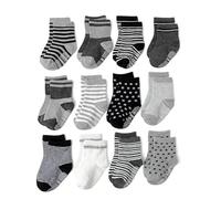 Kids Non-Skid Grip Socks for Boys and Girls - Anti-Slip Cotton Socks for Toddlers and Infants Aged 0-12 Months - Cozy, Soft and Colorful Baby Socks, Ideal for Home, Play and Outdoors in 12 Pairs