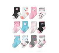 Kids Non-Skid Grip Socks for Boys and Girls - Anti-Slip Cotton Socks for Toddlers and Infants Aged 3-5 Years - Cozy, Soft and Colorful Baby Socks, Ideal for Home, Play and Outdoors in 12 Pairs