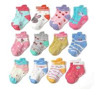 Kids Non-Skid Grip Socks for Boys and Girls - Anti-Slip Cotton Socks for Toddlers and Infants Aged 3-5 Years - Cozy, Soft and Colorful Baby Socks, Ideal for Home, Play and Outdoors in 12 Pairs