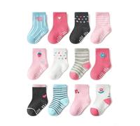 Kids Non-Skid Grip Socks for Boys and Girls - Anti-Slip Cotton Socks for Toddlers and Infants Aged 3-5 Years - Cozy, Soft and Colorful Baby Socks, Ideal for Home, Play and Outdoors in 12 Pairs