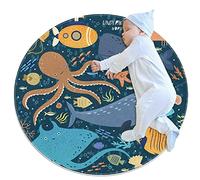 Kids non slip round area rugs washable floor mat round nursery rug,Animals under The Sea