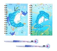 Kids Notebook, 4 Pcs Pop Secret Diary for Girls Cartoon Journal with Pen Spiral Kids Journal Silicone Bubble Spiral Journals Fidget Bubble Journals Set for Kids Adults Stationery Presents (Blue)