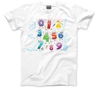 Kids Number Day Tshirt - Childrens Maths Timestable School Top Kid T-Shirt Tee with Blue Symbols Numbers Mathematics Unisex T Shirt - 5-6 Years White