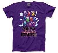 Kids Number Day Tshirt - Childrens Maths Timestable School Top Kid T-Shirt Tee with Blue Symbols Numbers Mathematics Unisex T Shirt - 7-8 Years Purple