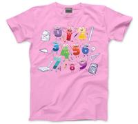 Kids Number Day Tshirt - Childrens Maths Timestable School Top Kid T-Shirt Tee with Purple Symbols Numbers Mathematics Unisex T Shirt - 7-8 Years Pink