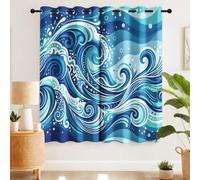 Kids Ocean Dynamic Curtains - Wave Swirl Abstract Water Flow Blue Print Pattern Eyelet Blackout Thermal Insulated Window Drapes for Bedroom Living Room 66 x 90 Inch Drop 2 Panels