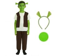 Kids Ogre Costume for Children with Ogre Ears Headband & Green Face Paint - Medium - Funny Green Monster Fancy Dress Outfit for Halloween, Parties & Book Week