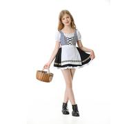 Kids Oktoberfest Outfit Traditional German Blue and White Grid Dirndl Dress for Girls Age 3-12 Years Bavarian Oktoberfest Maid Costme (X-Large, 10-12 Year)
