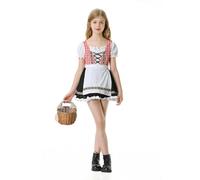 Kids Oktoberfest Outfit Traditional German Red and White Grid Dirndl Dress for Girls Age 3-12 Years Bavarian Oktoberfest Maid Costme (Small, 5-6 Year)