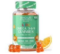 Kids Omega 3 6 & 9 Gummies | 8 Vitamins | No Fish Taste | 8 Hour Sleepwell | 30 Gummies | Brain, Heart & Eye Health Support | Plant-Based Omega | Sugar & Gluten-Free | Chewable Multi-Supplement | Orange