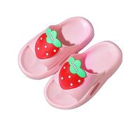 Kids Open Toe Slides Non-Slip Cute Strawberry Cloud Shower Slippers Indoor Bathroom Flat Sandals Summer Beach Pool Shoes Lightweight Soft Rubber Sole Slipper (Pink, 1.5 Big Kids)