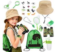 Kids Outdoor Exploration Kit, 13Pcs Bug Catcher Set and Explorer Kit（Green)