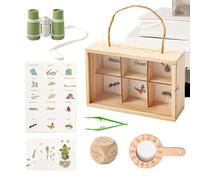Kids Outdoor Exploration Set - 3 Inch Adventure Learning Kit | Wooden Mixed Color - Nature with Binoculars Magnifying Glass Task Cards and Tools for Camping Park Trips and Family Fun.