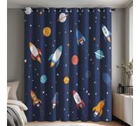 Kids Outer Space Curtains Blackout 90 Drop, Cartoon Universe Planet Rocket Curtains Bedroom & Living Room Decor, Thermal Eyelet Window Drapes, 66x90 Inch 2 Panels