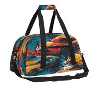 Kids Overnighter Duffel Bags for Boys, Carry-On Size Sports Gym Bag with Front Zipper Pocket for School Practice or Overnight Travel Weekender Sleepover Tote Bag, Colorful Race Cars, 18.9"L x 8.7"W x