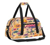Kids Overnighter Duffel Bags for Boys, Carry-On Size Sports Gym Bag with Front Zipper Pocket for School Practice or Overnight Travel Weekender Sleepover Tote Bag, Mushroom Wildflower Garden, 18.9"L x