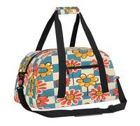 Kids Overnighter Duffel Bags for Boys, Carry-On Size Sports Gym Bag with Front Zipper Pocket for School Practice or Overnight Travel Weekender Sleepover Tote Bag, Colorful Hippie Flower, 18.9"L x 8.7