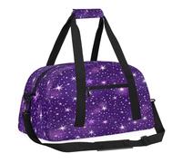 Kids Overnighter Duffel Bags for Boys Sports Gym Bag with Front Zipper Pocket for School Practice or Overnight Travel Weekender Sleepover Tote Bag, Purple Stars Starry Night, 18.9"L x 8.7"W x 7"10.6"H