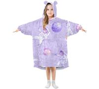 Kids Oversized Blanket Hoodie, Astronaut Planet Purple Warm Fleece Sweatshirt Plush Wearable for Girls Boys, Front Roomy Pocket, Cute Ear Cap, Large