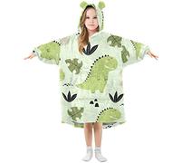 Kids Oversized Blanket Hoodie,Cartoon Dinosaur Childish Dino Warm Fleece Sweatshirt Plush Wearable for Girls Boys, Front Roomy Pocket, Cute Ear Cap, Small