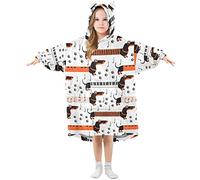 Kids Oversized Blanket Hoodie,Cute Dachshund Dogs Musical Notes Warm Fleece Sweatshirt Plush Wearable for Girls Boys, Front Roomy Pocket, Cute Ear Cap, Large