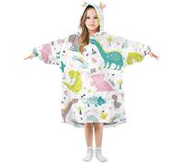 Kids Oversized Blanket Hoodie,Cute Dinosaur Dino Funny Warm Fleece Sweatshirt Plush Wearable for Girls Boys, Front Roomy Pocket, Cute Ear Cap, Small